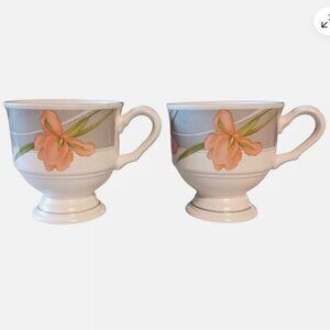 2 Sango Footed Ceramic Coffee Tea Cup Mug Floral Memories 378 Cherish from Korea